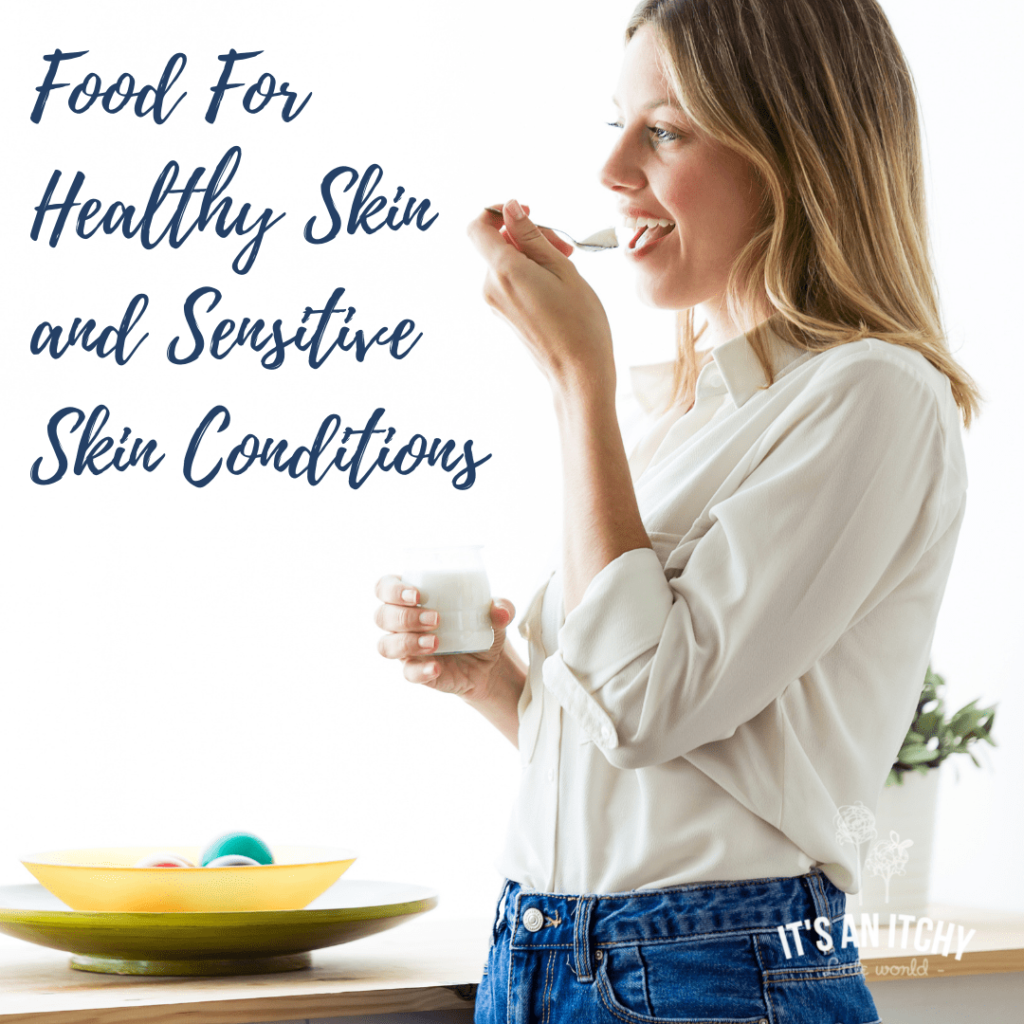 Woman eating yogurt - Food For Healthy Skin and Sensitive Skin Conditions